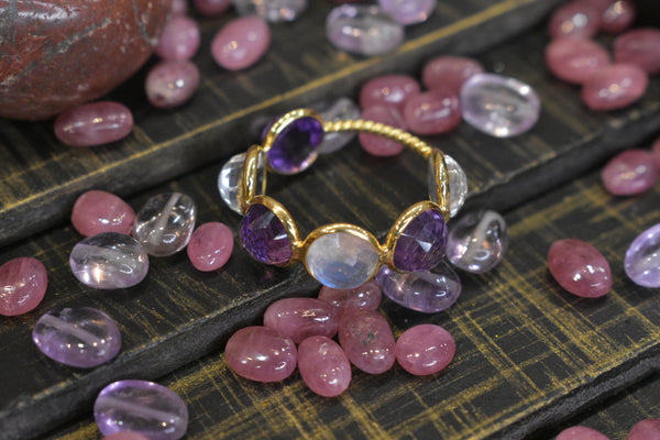 Eria 18K Amethyst & Opal Natural Gemstone with Yellow Gold- R43