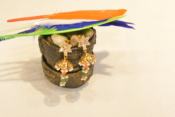 Eria 22K Swarovski (White stone) with pearl, coral and Emerald - NS18