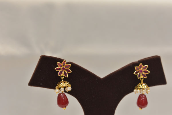 Eria 22K Yellow Gold with Ruby and Pearl  -PD22