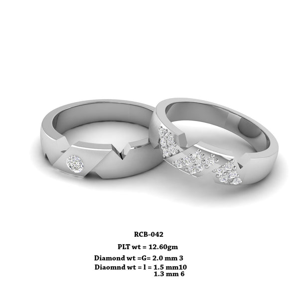 Rcb 042" The Modest By Nature " Platinum Couple Rings Diamond Studded