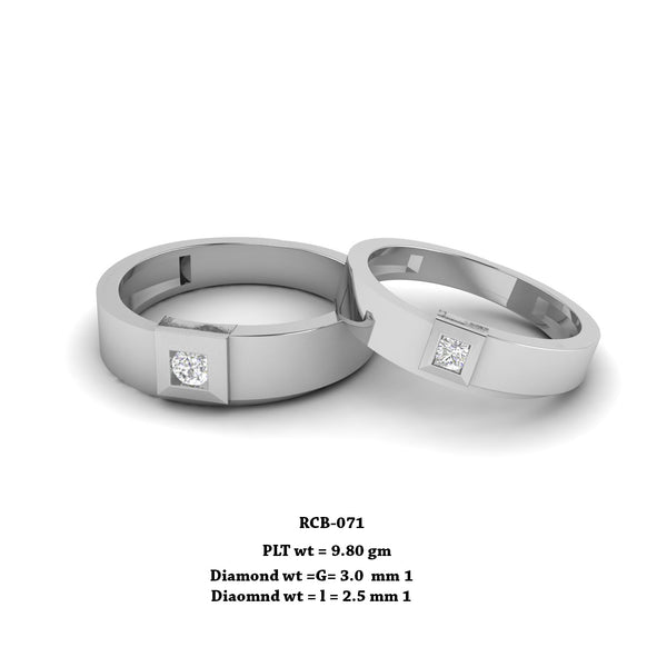 Rcb 071" The Engraved " Platinum Couple Rings Diamond Studded