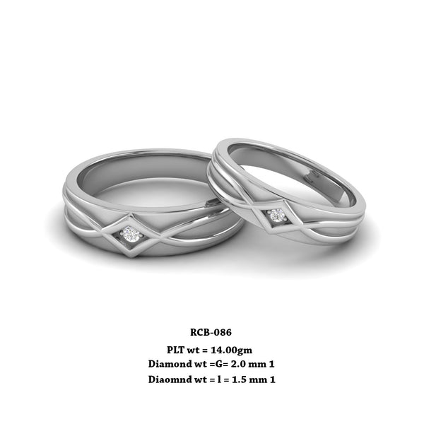 RCB 086" The Engraved Band Ring " Platinum couple rings studded with solitaire Diamonds