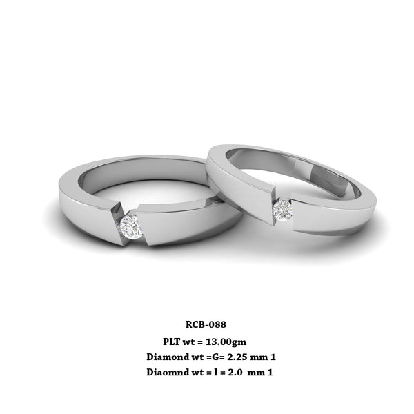 RCB 088" The Bold " Platinum couple rings studded with solitaire Diamonds