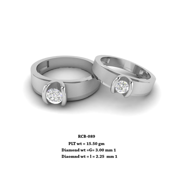 RCB 089" The Unique Gift " Platinum couple rings studded with solitaire Diamonds