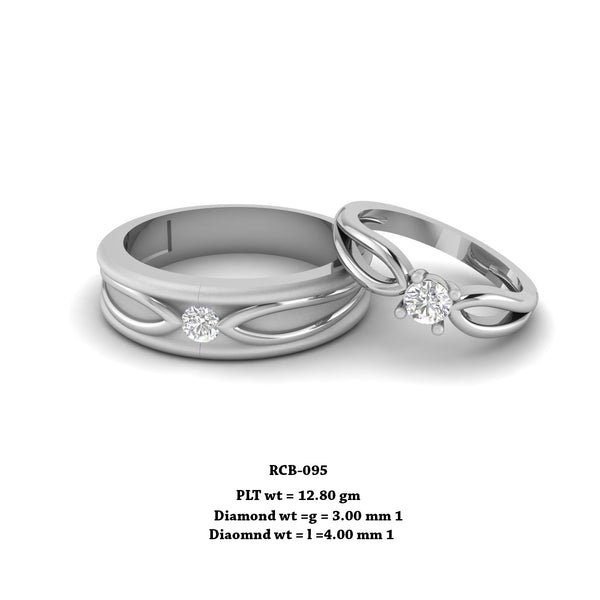 RCB 095" The Model Hand Carved " Platinum couple rings studded with solitaire Diamonds