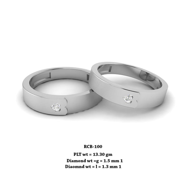 RCB 100" The Love " Platinum couple rings studded with solitaire Diamonds