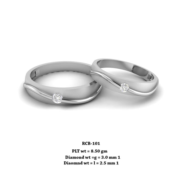 RCB 101" The Waved " Platinum couple rings studded with solitaire Diamonds