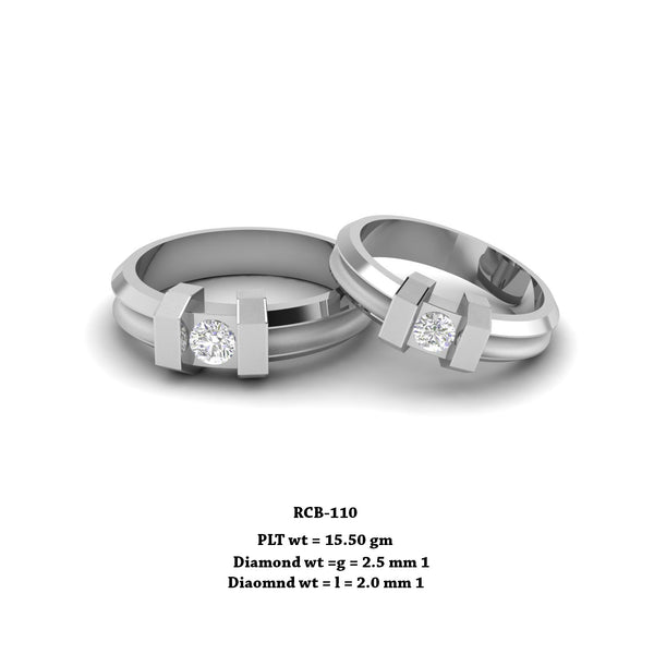 RCB 110" The Iced Out Ring  " Platinum couple rings studded with solitaire Diamonds