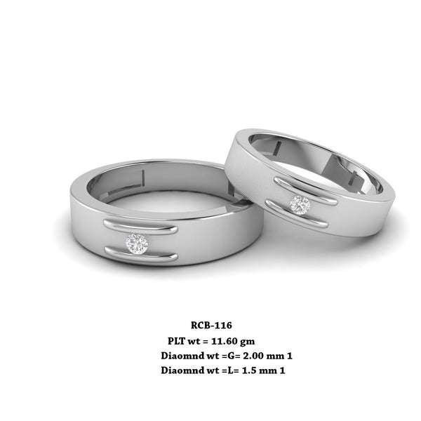 RCB 116" The Perfectly Circular " Platinum couple rings studded with solitaire Diamonds