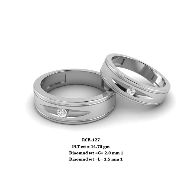 RCB 127" The Engraved " Platinum couple rings studded with solitaire Diamonds