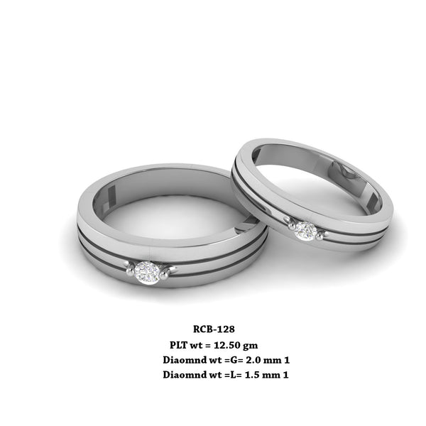 RCB 128" The Minimalist " Platinum couple rings studded with solitaire Diamonds