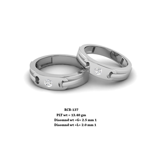 RCB 137" The Signet " Platinum couple rings studded with solitaire Diamonds