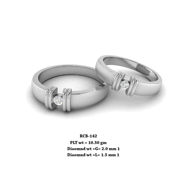 RCB 142" The Metallic " Platinum couple rings studded with solitaire Diamonds