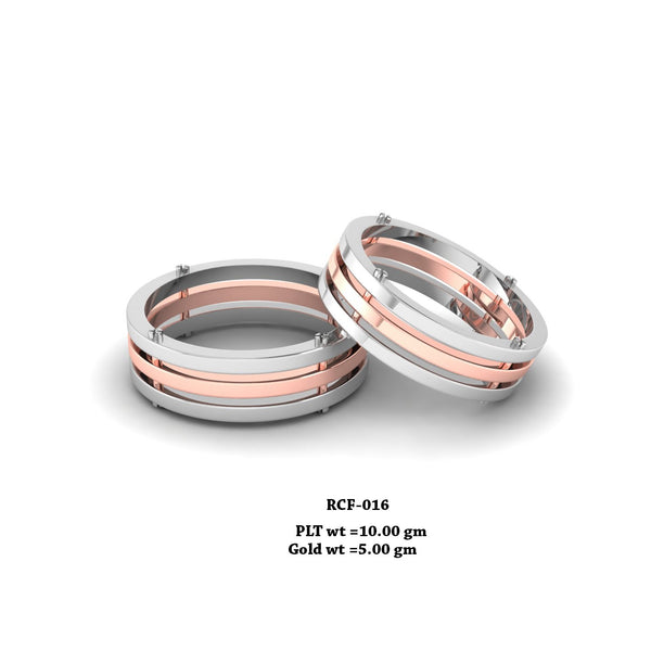 RCF 016" The Queer " Platinum With Rose Gold couple rings