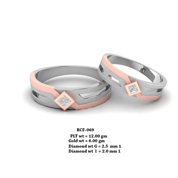 RCF 069" The Love " platinum Couple Rings Studded with Diamond