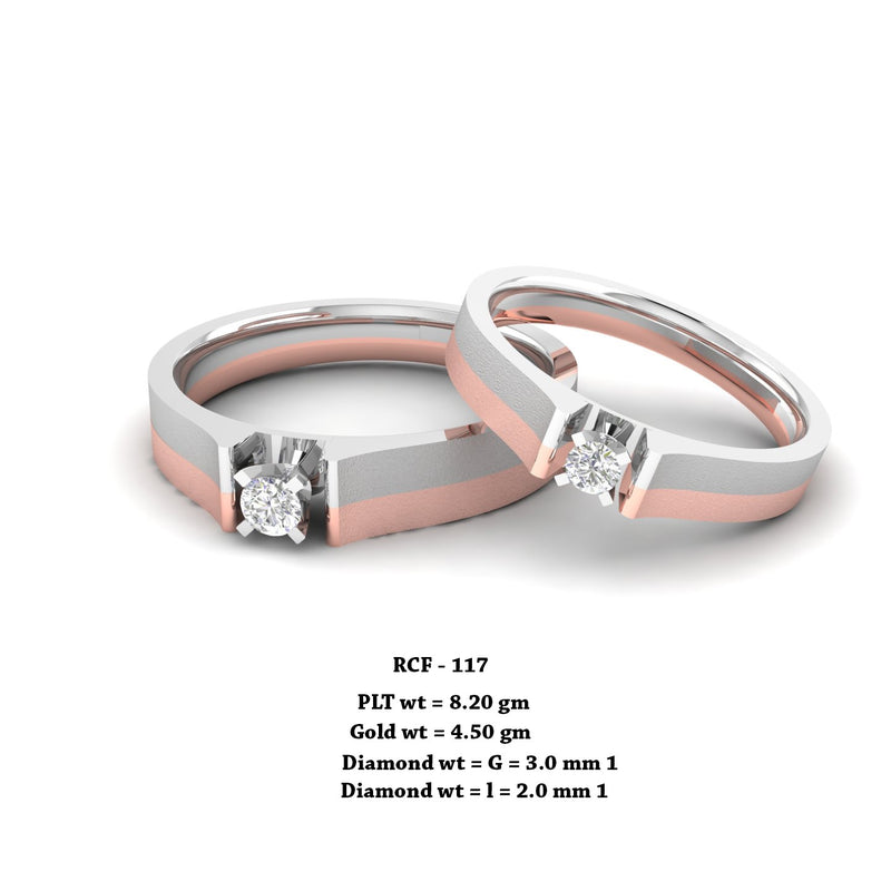 RCF 117" The Queer " platinum Couple Rings Studded with Diamond